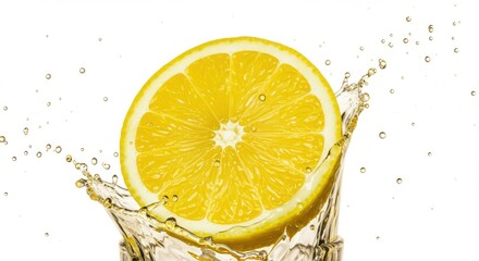 Vibrant lemon slice dynamic juice isolated white background