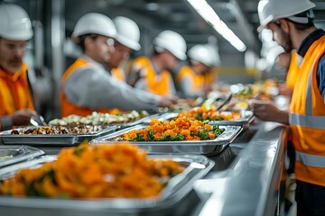  Workers selecting meals at buffet