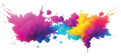 Modern Abstract Watercolor Stains: Colorful, Dynamic Brush Strokes and Bright Splashes in Rainbow Shades Form a Trendy Aquarelle Design Element Against a Pure White Canvas for Bold Artistic Expression