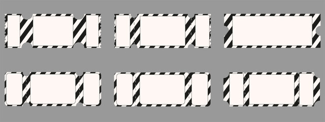Set Goth style Ticket with black stripes isolated background. Gothic Ticket collection vector illustration. Perfect dramatic Ticket pack. EPS 10