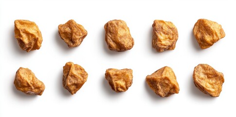 Raw brown stones arranged in a neat pattern on a white background