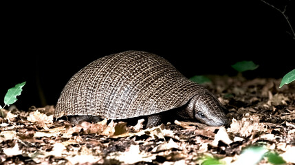 Fototapeta premium Armadillo exploration forest floor wildlife photography natural habitat close-up view unique behavior