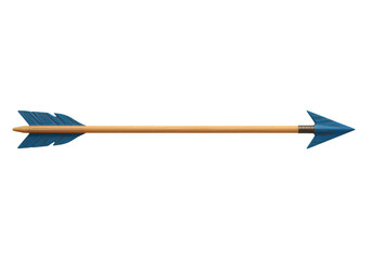 Isolated blue arrow with wooden shaft on transparent background
