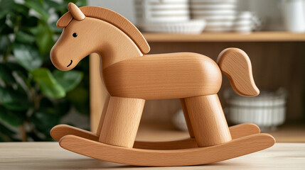 Artisan assembling wooden rocking horse workshop craft process bright environment close-up view