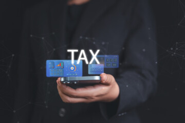Tax expert interacting with futuristic screen to explore income shifts, export penalties and changing government tax regulations across countries