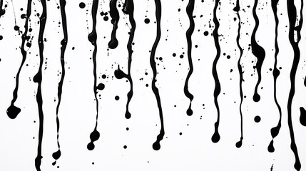 Abstract Black Ink Drips on White Backdrop, Minimalist Expression