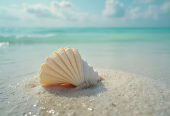 Seashell on Sandy Beach – White Background Coastal Nature Stock Photo