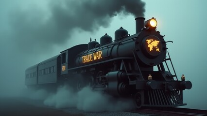Obraz premium Trade War Steam Train In Fog