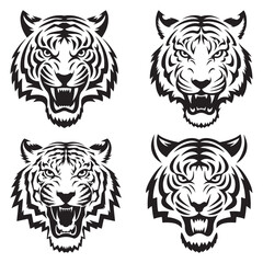 Fototapeta premium Tiger head roaring - Black and white vector illustration 