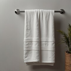 towel hanging on a bathroom