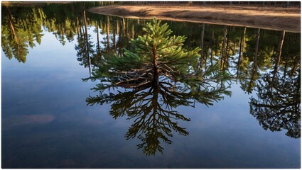 reflection of trees in water