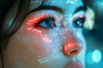 High-tech holographic human body representation futuristic medical identification data interface elements in generative AI
