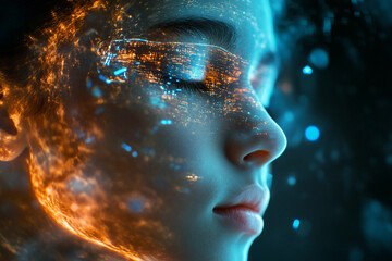 High-tech holographic human body representation futuristic medical identification data interface elements in generative AI