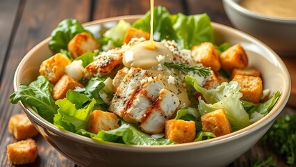 Grilled Chicken Caesar Salad with Crunchy Croutons & Creamy Dill Dressing