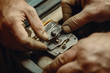 Plumber replacing a broken toilet tank mechanism. Featuring toilet repair and plumbing maintenance