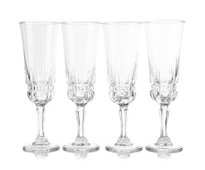Many empty clean glasses isolated on white
