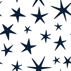 Cartoon star pattern on clean white background. Simple celestial background for dreamy designs. Repeating star texture in flat vector format. Cute twinkling stars for kids decor and prints