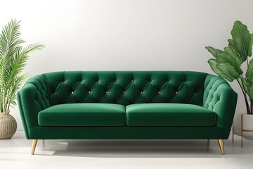Scandinavian Inspired Modern Interior with Plush Green Velvet Sofa