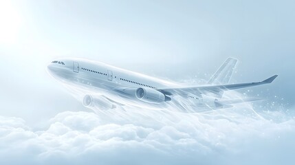 Fototapeta premium Sleek Silver Silhouette of Airplane Soaring Against Transparent Backdrop
