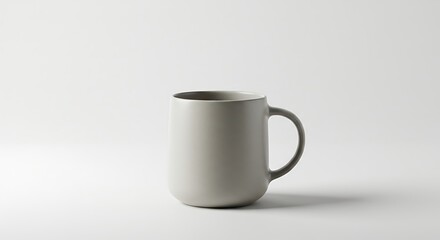 Minimalist Ceramic Mug: Soft Gray Hue on White Background, Simple Design.