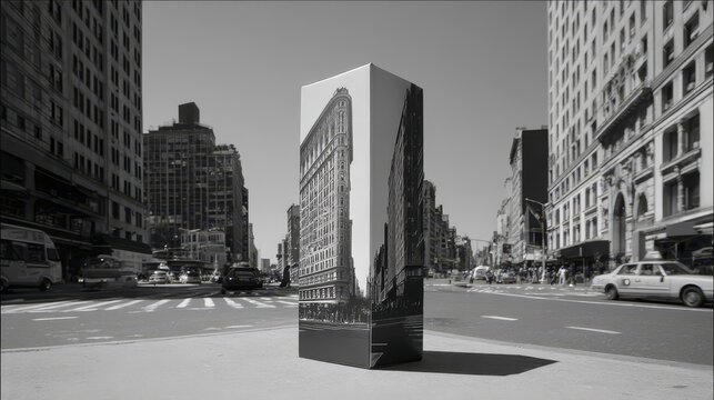 Fototapeta A simple, rectangular photo frame showcasing a monochrome city scene - glass contrast minimalist simple road