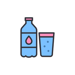 Mineral water colored icons, minimalist vector illustration ,simple transparent graphic element .Isolated on white background
