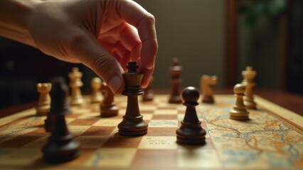 Hand Moving Chess Piece On Board