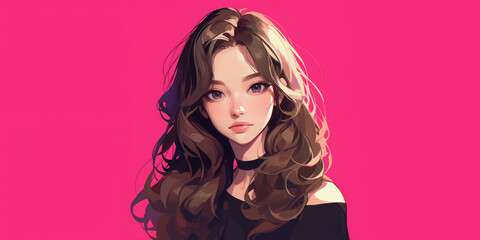 Artistic portrait of a young woman studio art vibrant pink background