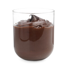 Tasty chocolate pudding in glass isolated on white