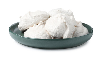 Delicious homemade meringue cookies isolated on white