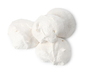 Delicious homemade meringue cookies isolated on white, top view