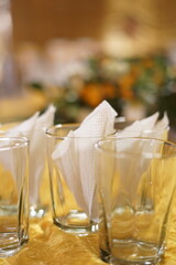 Glass of champagne on table, glass of wine