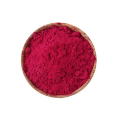 Superfood product. Beetroot powder in bowl isolated on white, top view