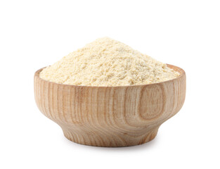 Superfood product. Sesame seeds powder in bowl isolated on white
