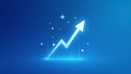 Glowing Arrow Upward on Blue Background