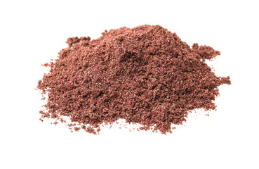 Superfood. Pile of black currant powder isolated on white