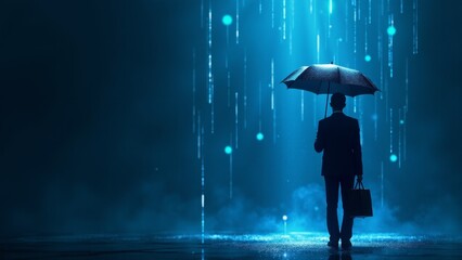 Businessman Protecting Himself From Data Rain