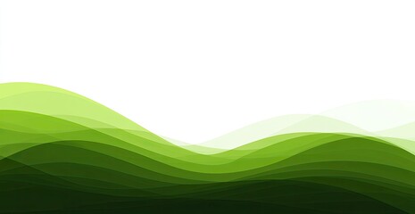 Abstract Green Wavy Layers on White Background, Smooth Flowing Organic Texture
