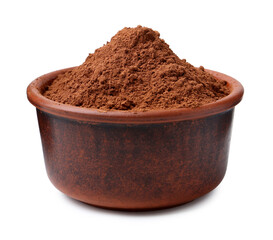 Superfood. Cacao powder in bowl isolated on white
