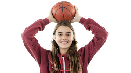 Smiling teenage girl posing with a basketball in a cheerful and attractive way