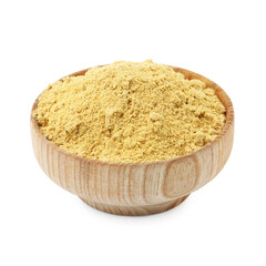 Superfood. Mustard powder in bowl isolated on white