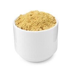 Superfood. Mustard powder in bowl isolated on white