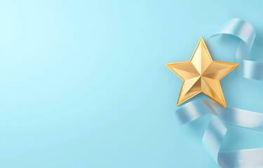 Celebrating success with a golden star award on a soft blue background digital art minimalist style