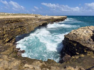 Waves hitting the coast at Devils Bridge, Antigua, Caribbean