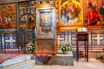 Obraz premium Interior of the orthodox St. Sophia Cathedral. Iconostasis with ancient icons and altar part of the cathedral
