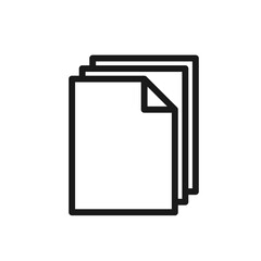 Vector icon of a stack of office papers or documents in line style, symbolizing copy, duplicate. Editable stroke pictogram. Ideal for apps, websites, related to office work, file management, printing