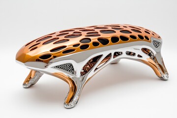 A mechanical twig with sleek metallic plating, designed as part of a biomechanical forest