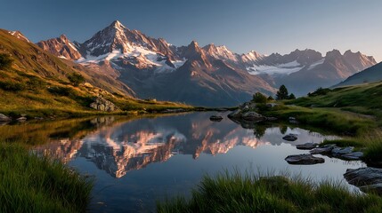 Fototapeta premium Majestic alpine lake at dawn