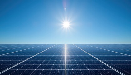 Solar Panels Absorbing Sunlight Under a Clear Blue Sky at Mid-Day