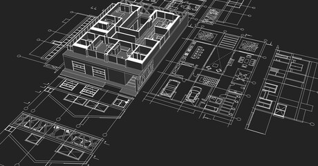 house architectural project sketch 3d illustration	
